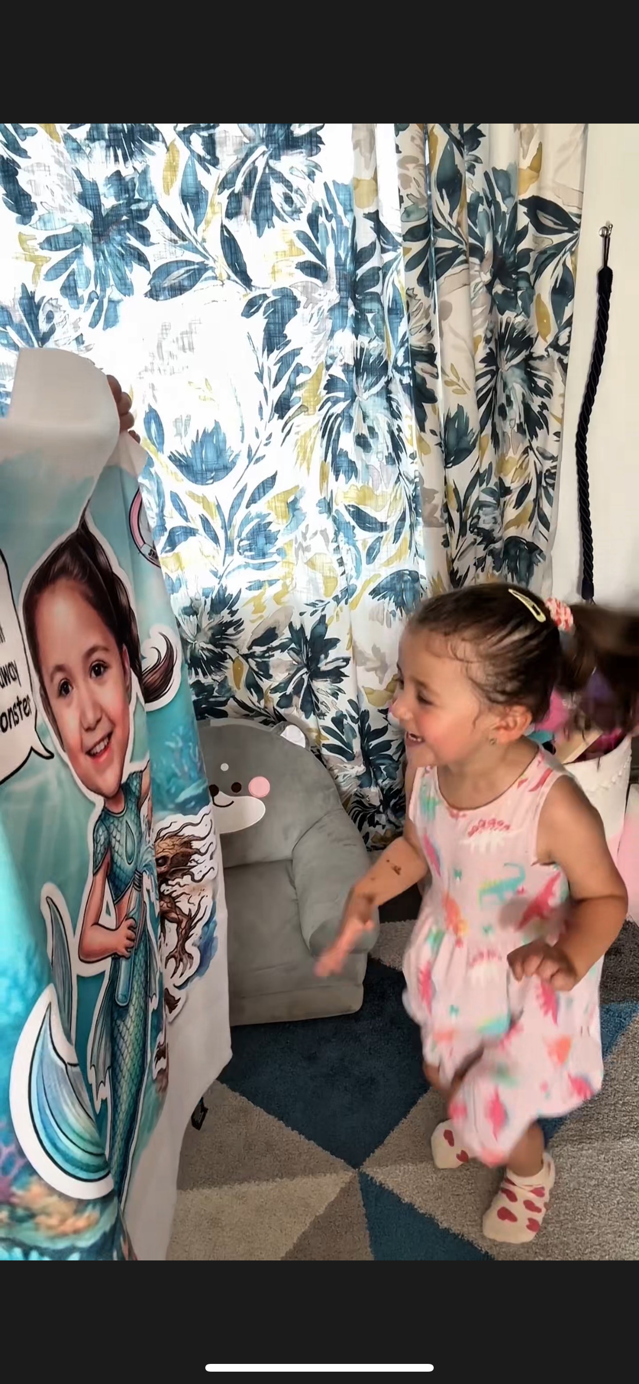 Girl with her hydration mermaid blanket